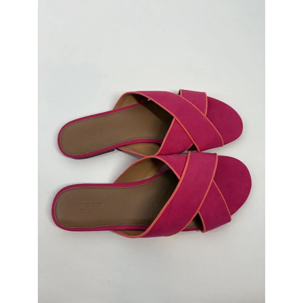 J.Crew Pink Suede Slide Sandals | Crisscross Strap Flat Sandals - Picture 6 of 8